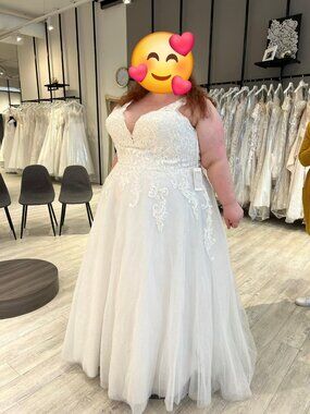 Runway Bridal Plus Size 30 Lace & Glitter Tulle A-Line Wedding Dress